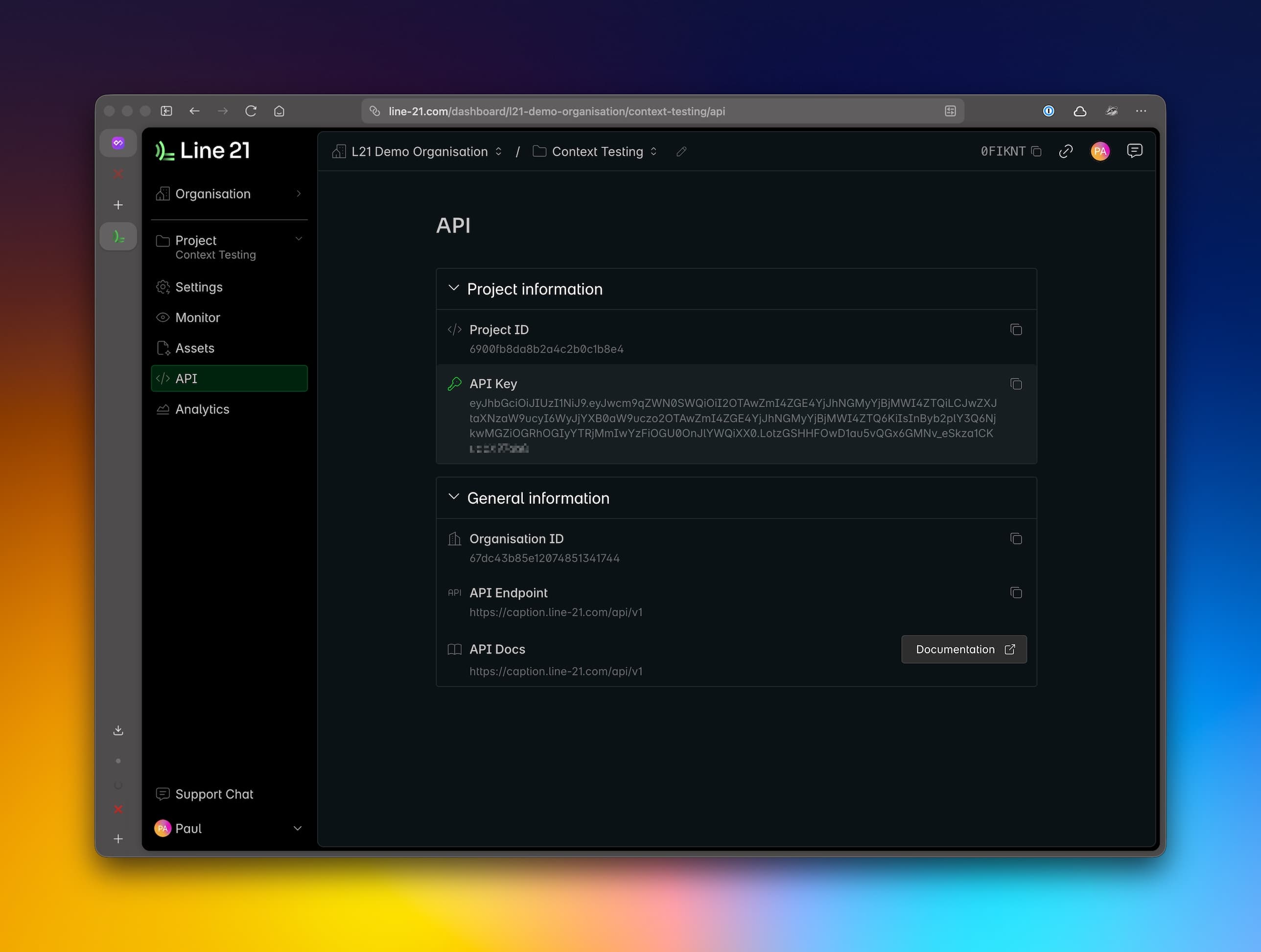 API Key Screenshot