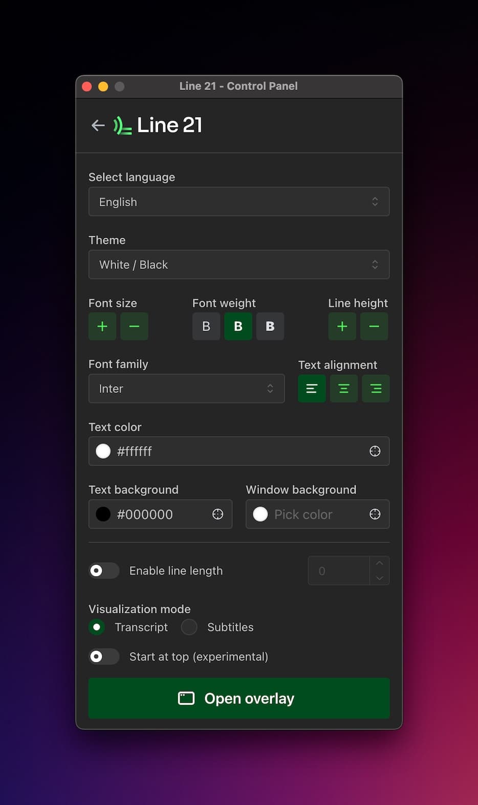 Overlay Settings