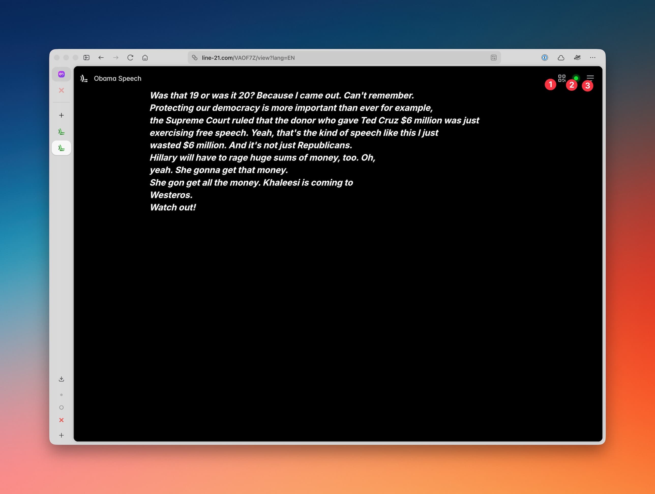 Browser captions