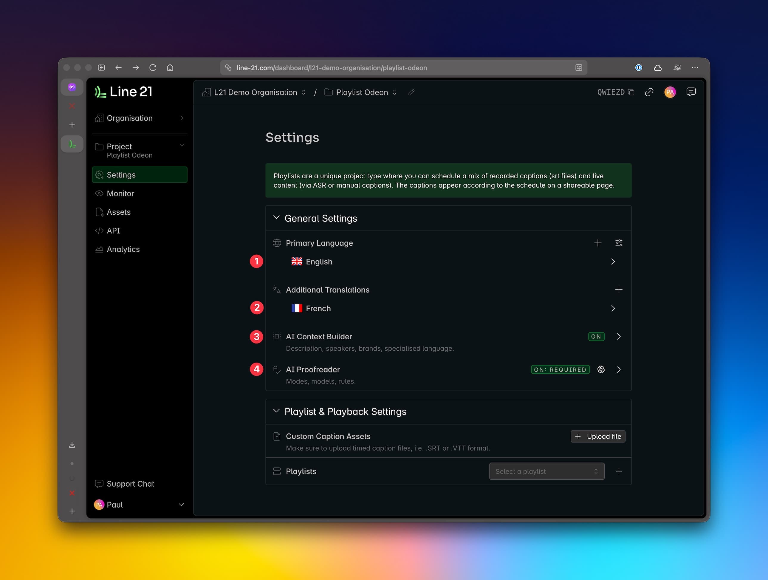 Main Settings