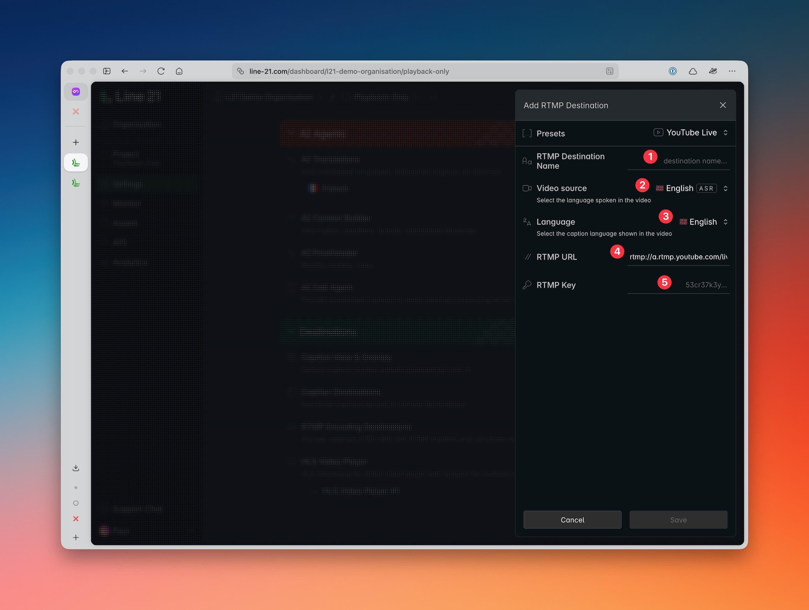 RTMP YouTube Line 21